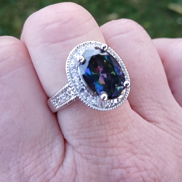 New Halo Oval Mystic Topaz & CZ 925 Silver Ring. - Picture 11 of 16